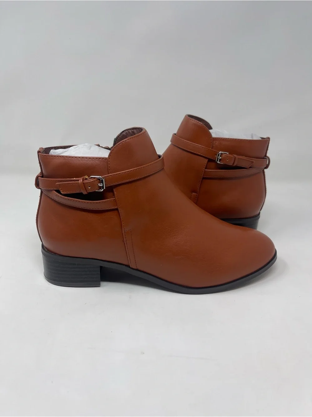 Ashro Menna Ankle Boots Womens‎ Size 8 Brown Luggage Faux Leather Buckle Zip New